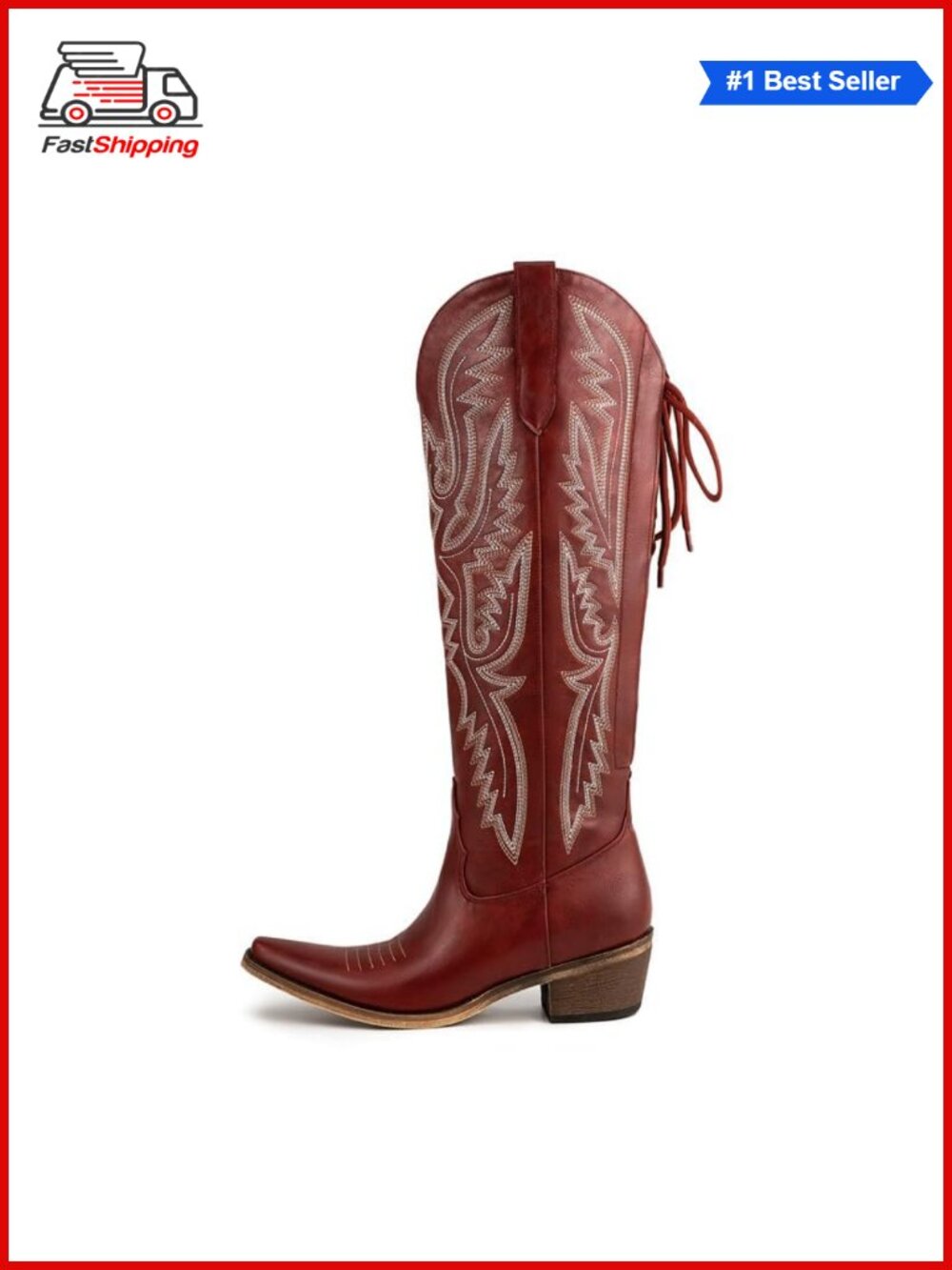 ✨ Atuelang Western Cowboy Boots Women Knee High Wide Calf Faux Leather
